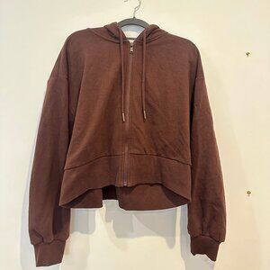 Zara Women's Brown Full Zip Hooded Sweater Size M Cropped Jacket